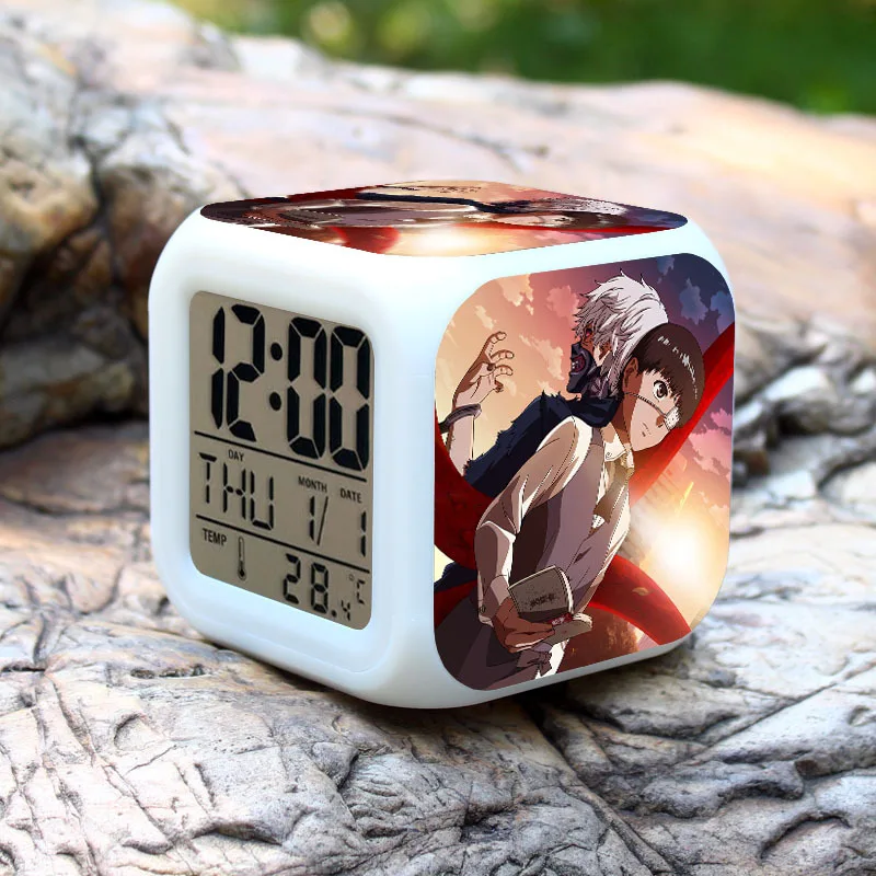 SAINTGI Alarm Clock Colorful Tokyo Ghoul Action Figure PVC 8cm Anime Calendar Thermometer Digital Led Birthday Gifts Light |