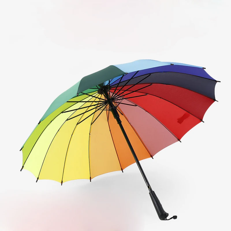 

Rainbow Long Handle Stick Umbrella Big Parasol Rib Color Straight Colorful Female Sunny And Rainy Umbrella