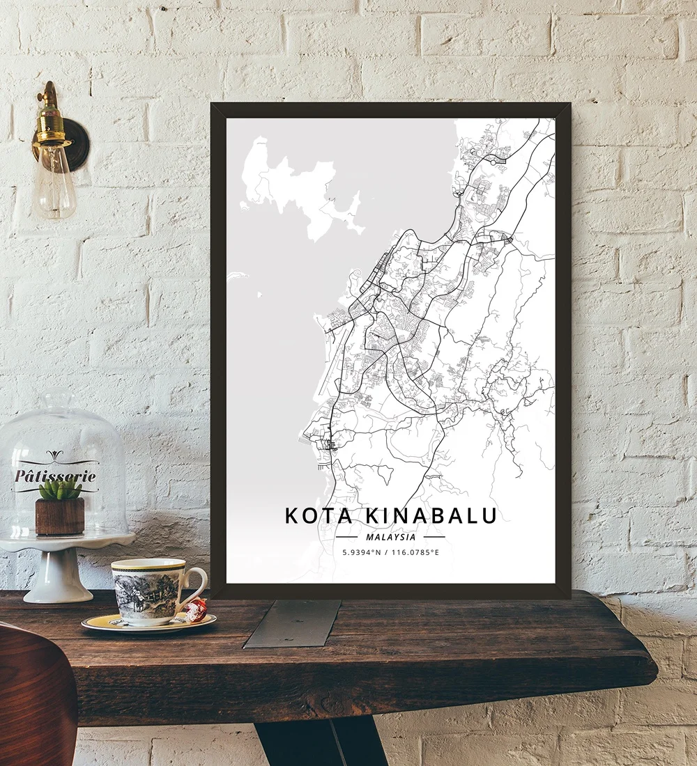 Kota Kinabalu Kuala Lumpur Malaysia Map Poster | Дом и сад