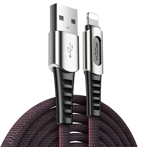 Black ROCK цинковый сплав зарядный кабель для iPhone XS Max XR X 8 7 6 6S 5 5S iPad 1 м нейлоновый плетеный кабель синхронизации данных для шнура освещения - Цвет: Black