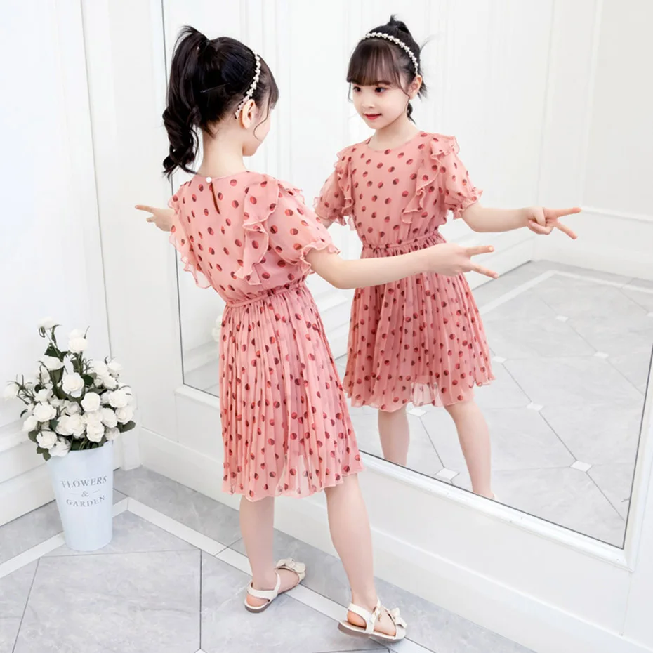 Платье для девочек летние платья в горошек повседневное стильное пляжное платье