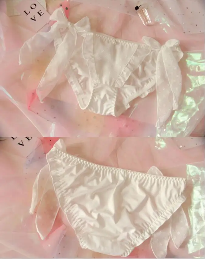 Japanese Soft Girl Sweet Girl Heart Chiffon Butterfly Knot Lotus Leaf Side Low-waist Sexy Belt Belt Underwear girls GZ-K17