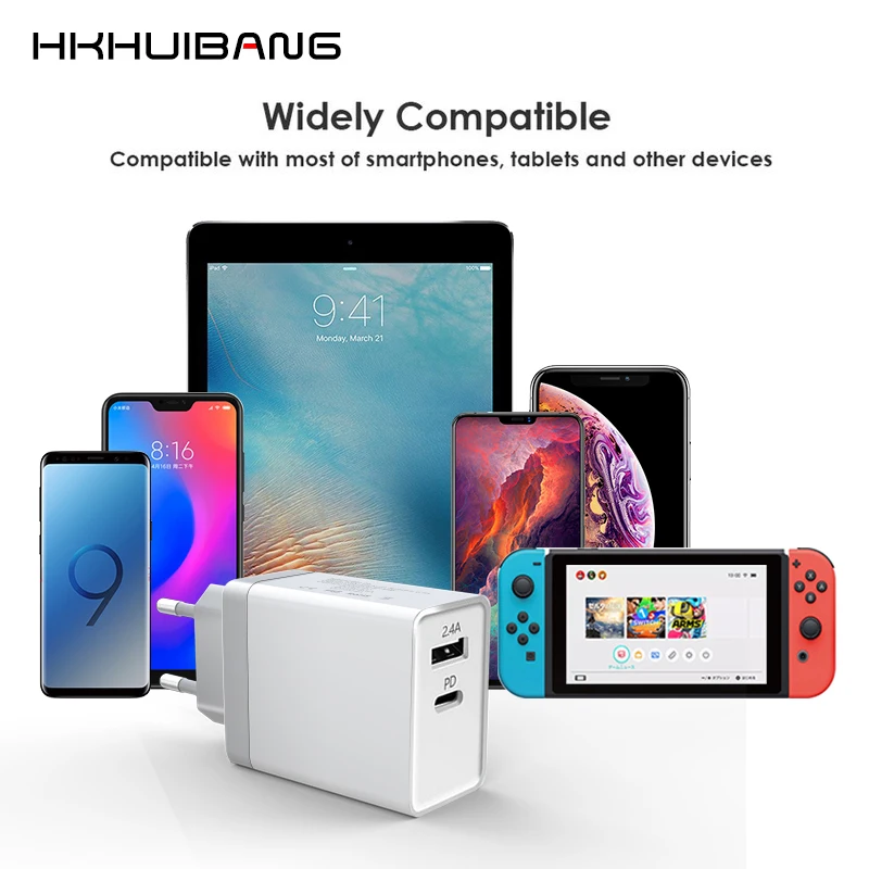 Быстрое зарядное устройство HKHUIBANG usb type c pd адаптер настенное eu uk us для iPhone XS /Max 8 Plus