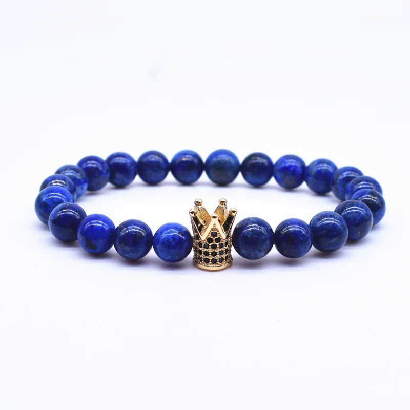 Браслеты с бусинами из натурального камня короной для женщин и мужчин ювелирные