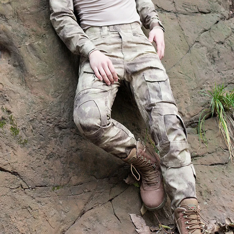 Without kneepads Костюм лягушки, тактические военные штаны, рабочие армейские тренировочные уличные охотничьи боевые мужские свободные повседневные камуфляжные брюки SWAT с несколькими карманами - Цвет: Without kneepads