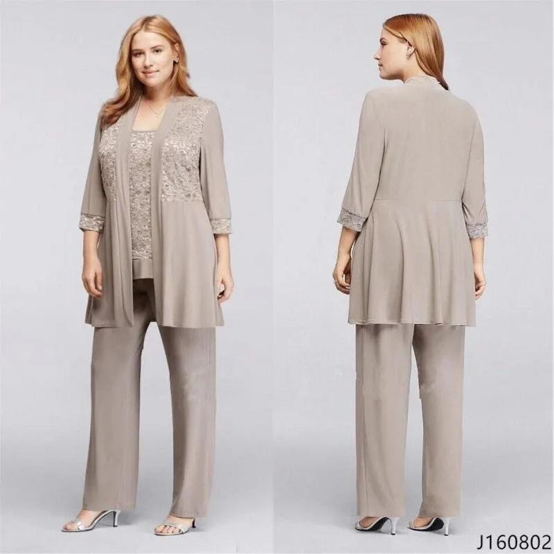 Элегантный мать Невесты Брючный костюм с Курткой Кружева Шифона куртка Мать