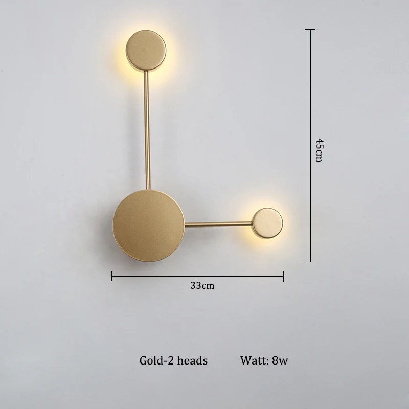 Gold-2 heads Современный светодиодный настенный светильник черного/золотого/белого цвета для гостиной, спальни, прикроватной тумбочки, скандинавские декоративные дизайнерские настенные светильники для коридора, отеля - Цвет абажура: Gold-2 heads