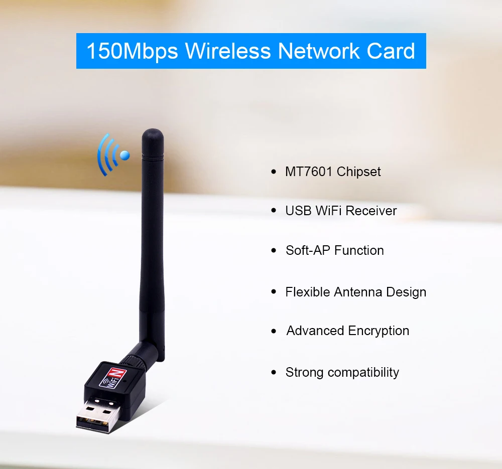 Мини Сетевая карта CHIPL USB Wi Fi адаптер 150 Мбит/с 2 дБи для ПК донгл 4G Ethernet