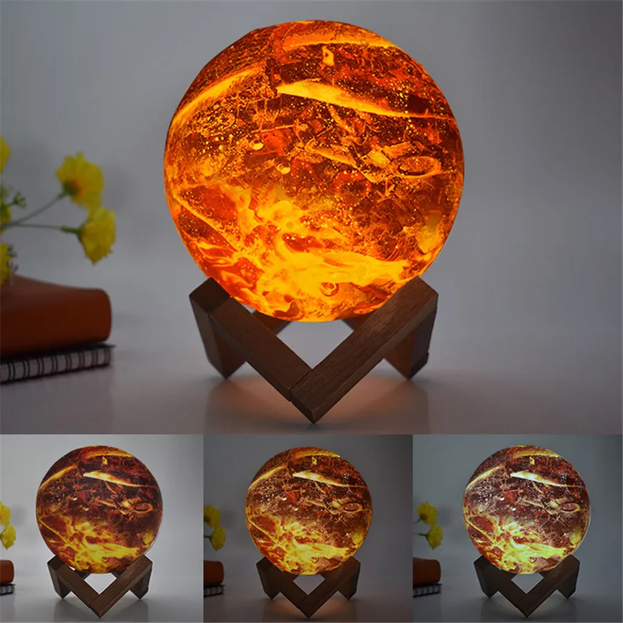 

Thrisdar Remote Control 16 Color Flame Design 3D Moon Lamp LED Night Light Creative Gift Bedroom Bedside USB Charging Moon Lamps