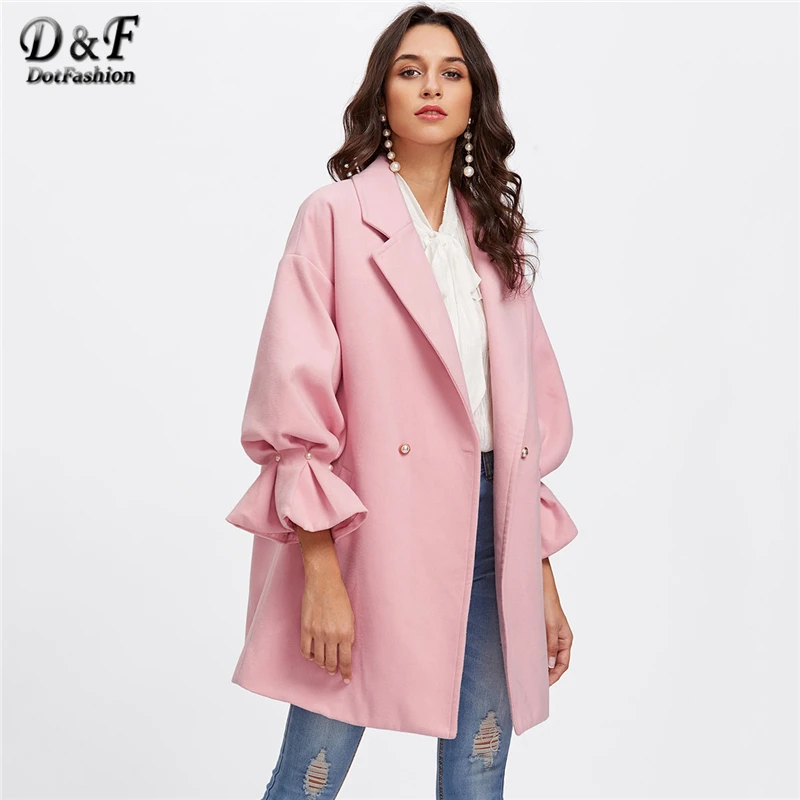 Dotfashion, Женская Повседневная Осенняя однотонная одежда с длинным рукавом и манжетами, украшенная жемчугом, Весенняя опрятная верхняя одежда
