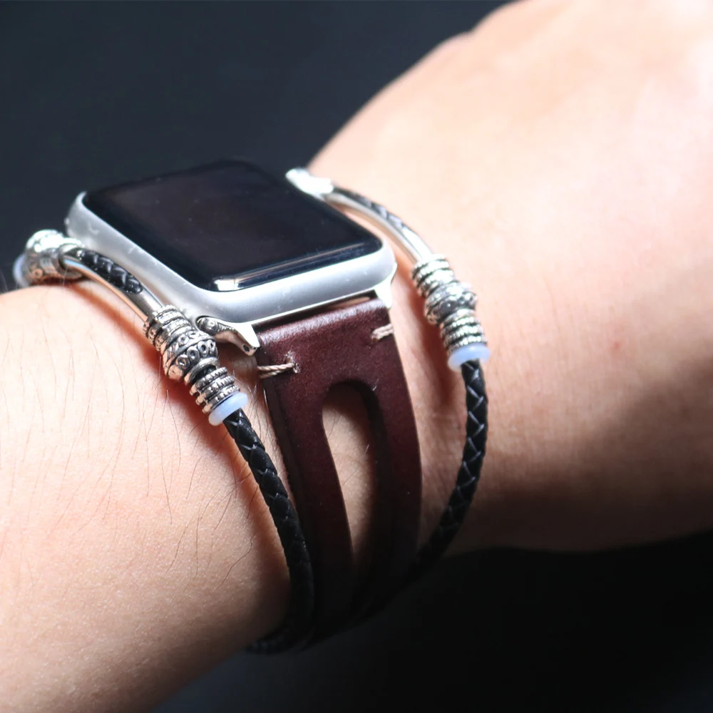 Ретро Браслет для Apple Watch серии 1 2 3 4 ремешок 38 мм 40 мм яловая кожа для iWatch 42 мм 44 мм ремешок для часов из натуральной кожи