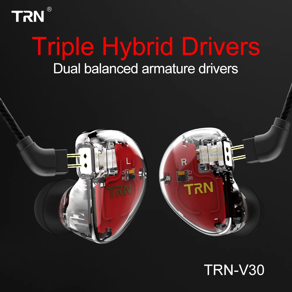 TRN V30 2BA 1DD тройной Драйвер Гибридный IEM hifi-вкладыши наушники с 2 Pin 0 75 мм Съемный