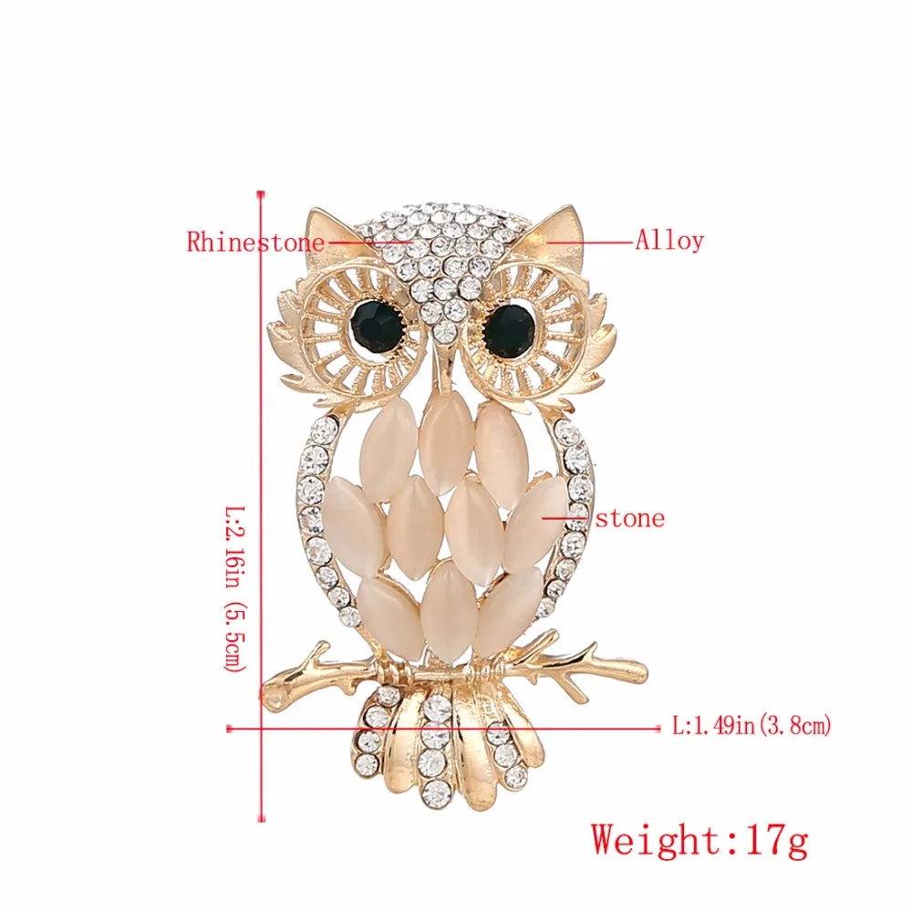 Blitheyo сплав Натуральный Камень Сова Броши для Для женщин Мода горный хрусталь