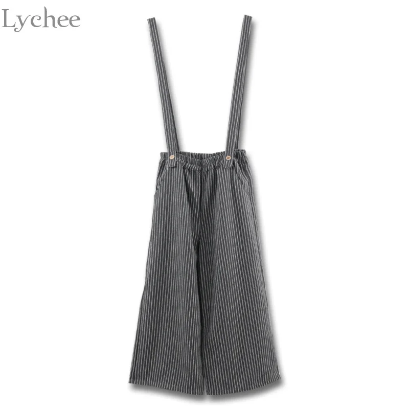 Женский комбинезон Lychee весенне осенний в полоску с карманами повседневный