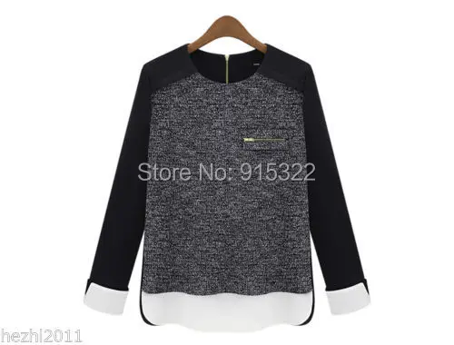 2014 Женская рубашка с длинным рукавом и молнией сзади сексуальная Свободная