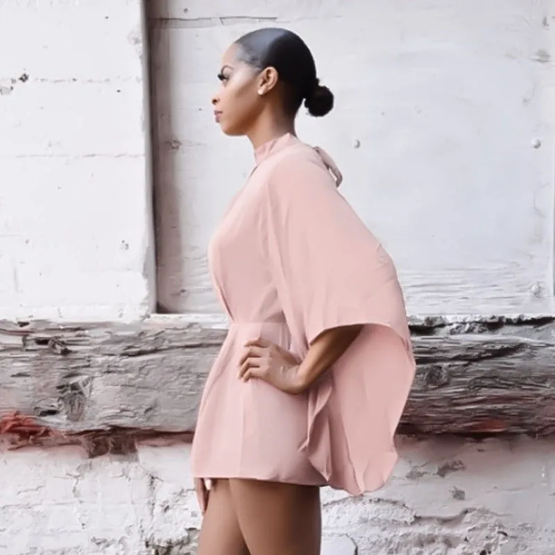 Женский комбинезон с открытой спиной розовый Облегающий длинным рукавом летучая