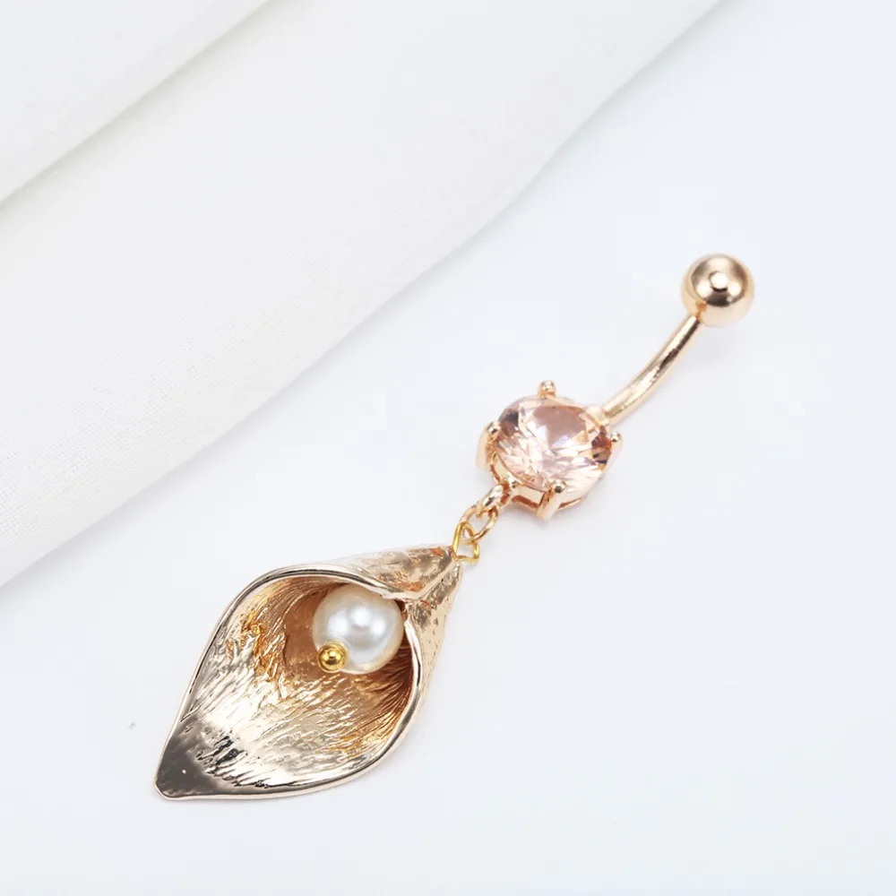 Calla Лилия пупок кольцо лаборатории жемчуг драгоценный камень цирконий тела