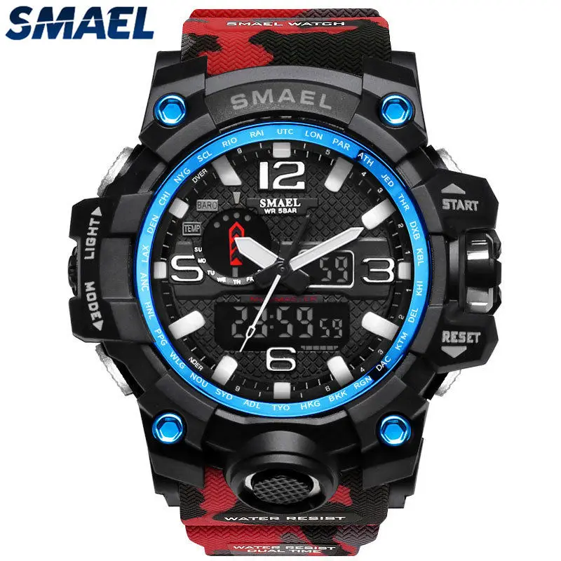 MC Red SMAEL мужские спортивные модные аналоговые кварцевые часы светодиодный Секундомер цифровые часы водонепроницаемые ударные мужские военные часы Relogio Mas - Цвет: MC Red