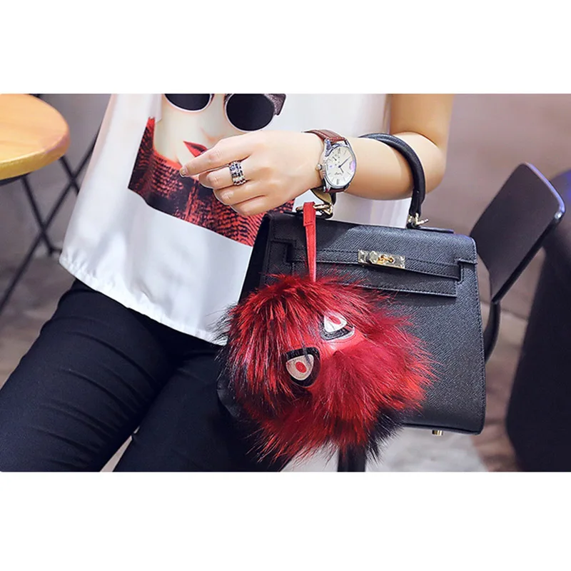 С коробкой и тега черный кожаный бумажник реального енота Pom собака мех монстр