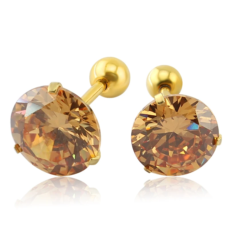 

3~9mm AAA Zircon Simple Design Rhinestone Crystal Gold Stud Earrings Piercing Ear Studs for Women Wedding Party Gift 16g Bar