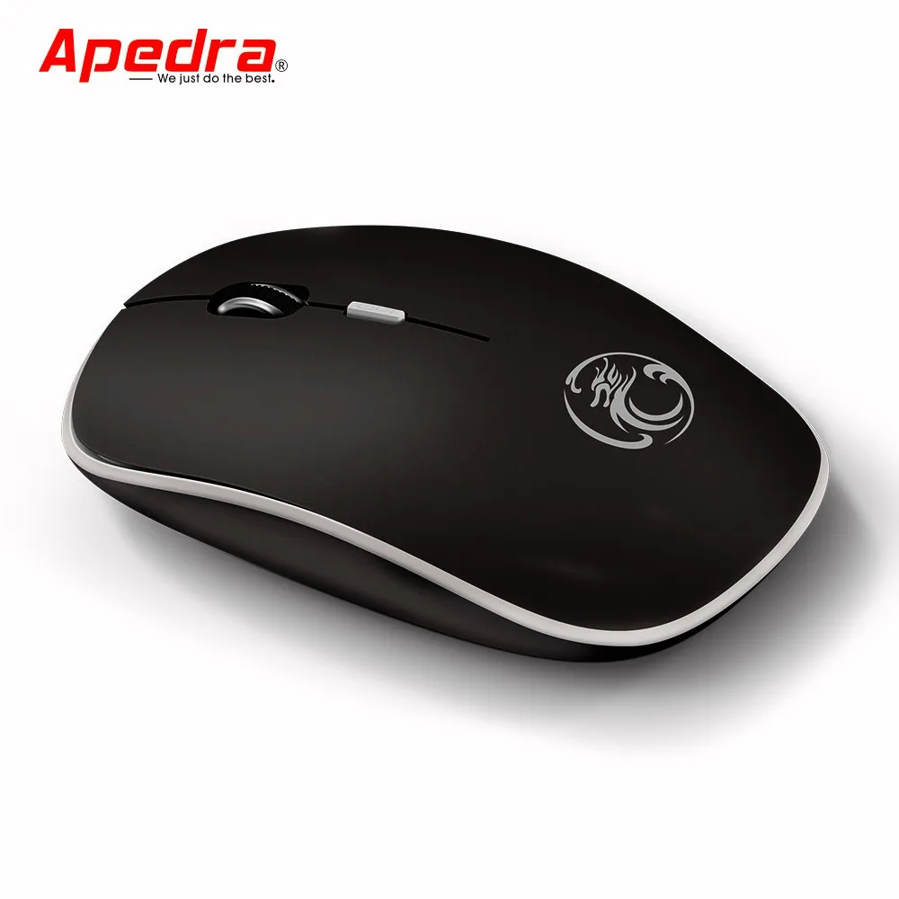 Черный Беспроводная мышь Apedra, бесшумная компьютерная мышь 2,4 ГГц 1600 dpi, эргономичная беззвучная USB ПК, беззвучная беспроводная мышь для ноутбука - Цвет: Черный