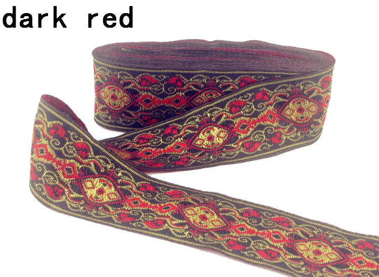 dark red Роскошный кружевной тканевый ремень, 7 ярдов/партия, Национальная вышивка, 4 см, DIY лента, хлопок, ручная работа, аксессуары для украшения дома - Цвет: dark red