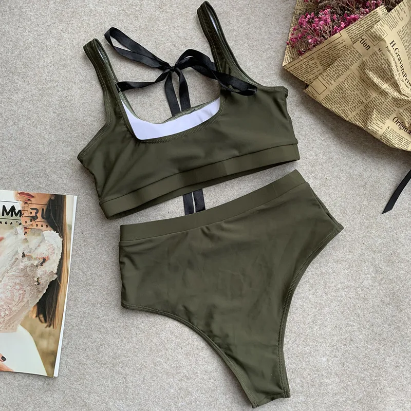 

2019 Sexy Women Solid Bikini Set High Waist Strapless Push-Up Bandage Swimsuit Beach Summer Swimwear Bathing Suit Biquini Female