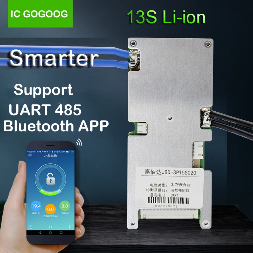 13S литий-ионный аккумулятор Защитная плата телефон Bluetooth приложение UART 485 двойной связи ПК МОНИТОР 48 В Смарт BMS 30A 40A 60A