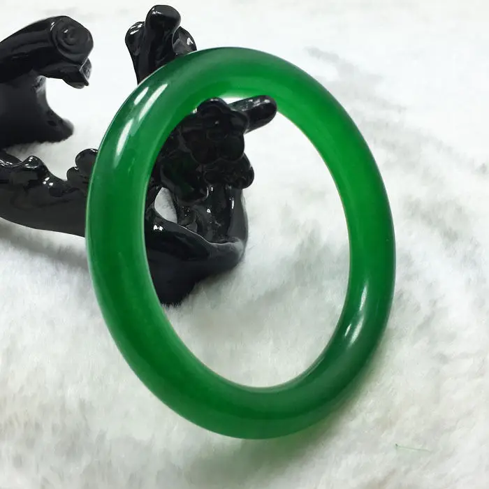 Винтажный китайский браслет с натуральным Изумрудом и зеленым нефритом 57 мм