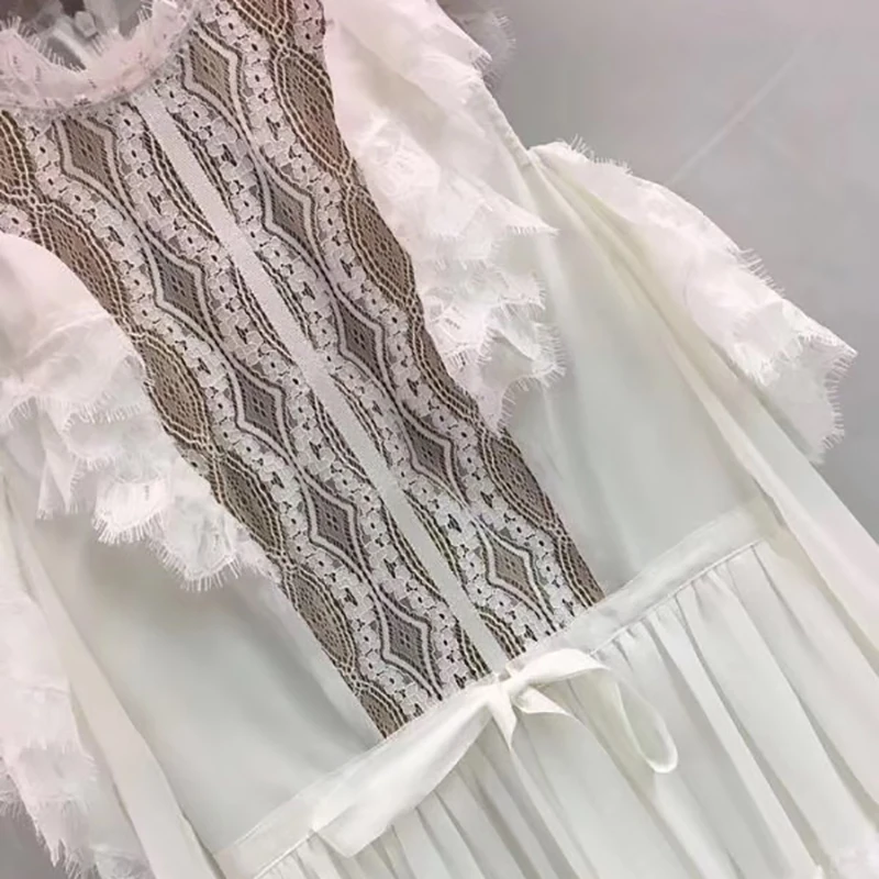 TWOTWINSTYLE кружевное лоскутное женское платье с открытыми плечами и длинным рукавом с высокой талией Бандажное Макси-платье женское элегантное весеннее