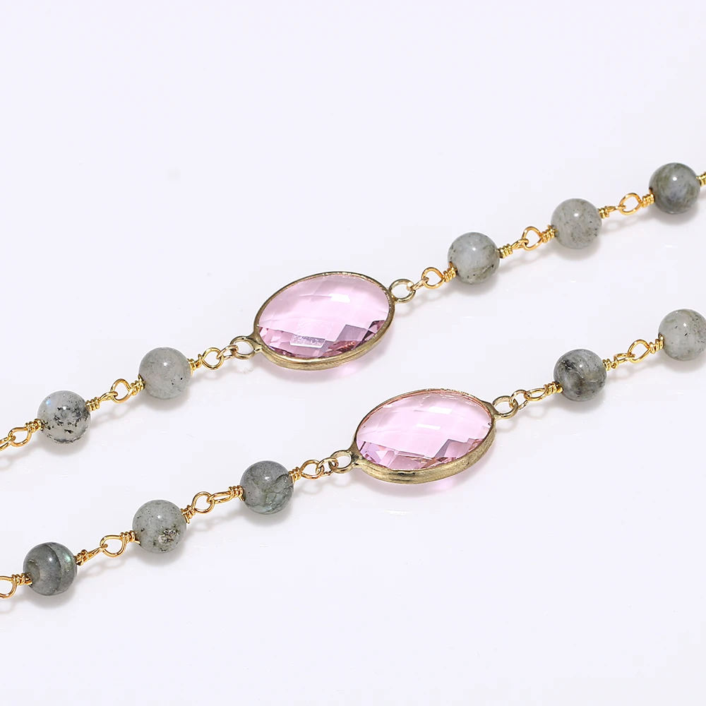 Богемное розовое ожерелье агаты из натурального Лабрадорита цепочка бисера