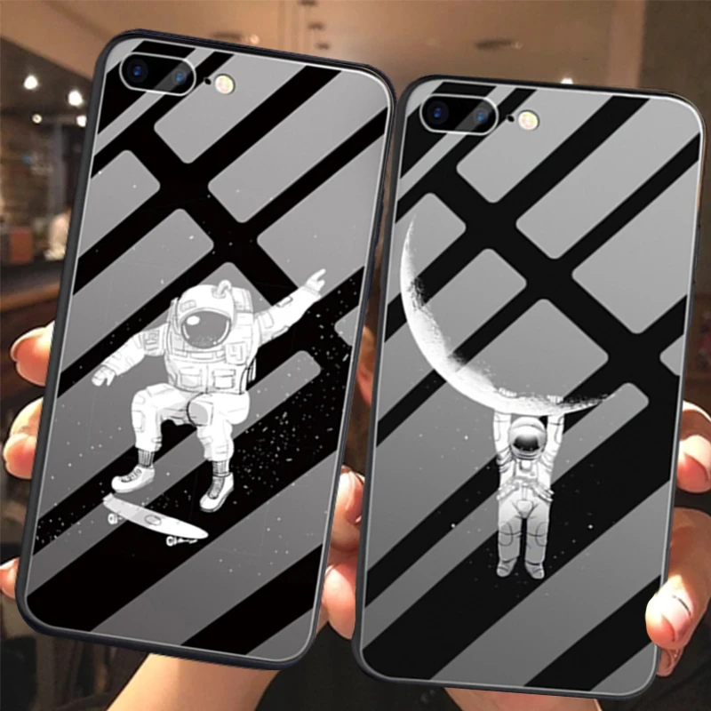 JAMULAR Космос астронавт чехол для телефона из закаленного стекла iPhone XS MAX XR X 7 8 6 6s Plus
