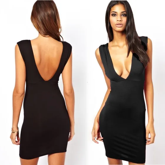 Fashion Sexy Women Dress Deep V Plunge Neck Sleeveless Clubwear Mini Black | Женская одежда