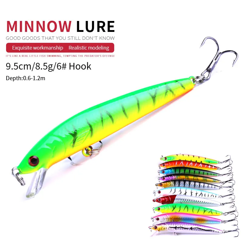 

1PC Minnow Fishing Bait 9.5CM-8.5G Diving 0.6-1.2M Hot Sale Fishing Lure Pesca Plastic Crank Bait Fishing Tackle