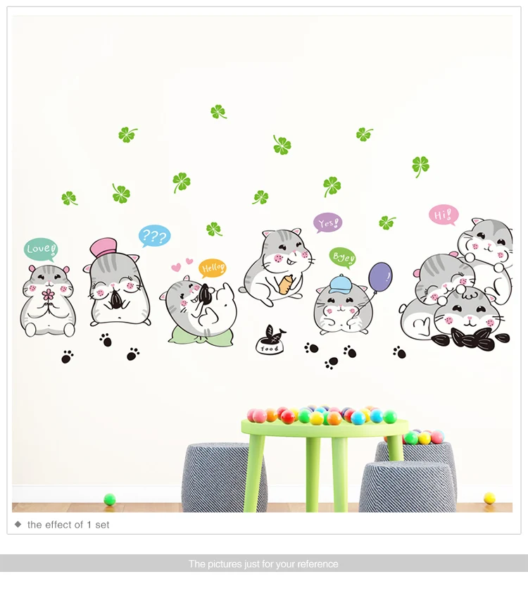[Shijuekongjian] Мультяшные хомяки наклейки на стену виниловые DIY Наклейка на стену с изображением животных наклейки для дома Детская Спальня украшение детской комнаты