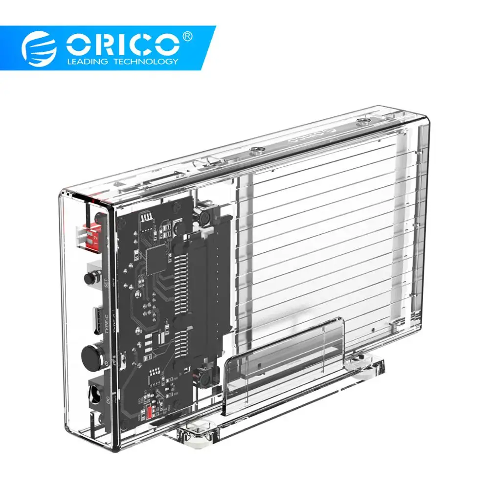 ORICO 2 Bay 2,5 ''чехол для HDD с функцией Raid SATA на USB C Прозрачный чехол для HDD 5 Гбит/с Поддержка UASP для 7-9,5 мм HDD SSD 8 ТБ