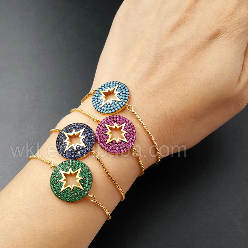 WT-B296 Fashion Gorgeous micro pave CZ round charm connector bracelet sparkly adjustable size tiny chain | Украшения и аксессуары