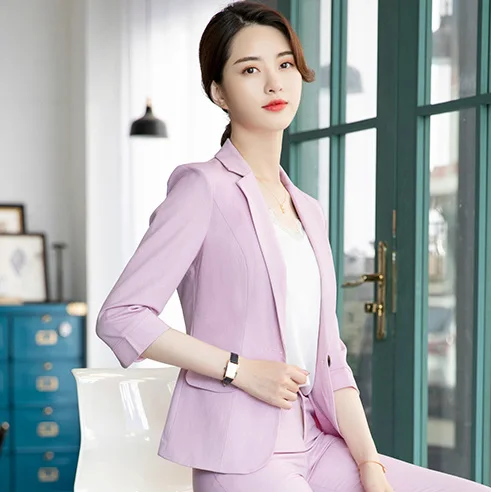 pink coat Женский костюм пальто 3/4 рукав одна кнопка тонкий шикарный Блейзер весна лето Дамская мода повседневная Рабочая верхняя одежда брюки костюмы для женщин - Цвет: pink coat