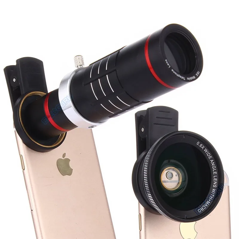 Универсальный HD 18x оптический зум телескоп объектив камеры комплект для Iphone 7 6S 0.6X широкоугольный 15X макрообъектив для samsung S8 S7 edge - Цвет: Black phone lens
