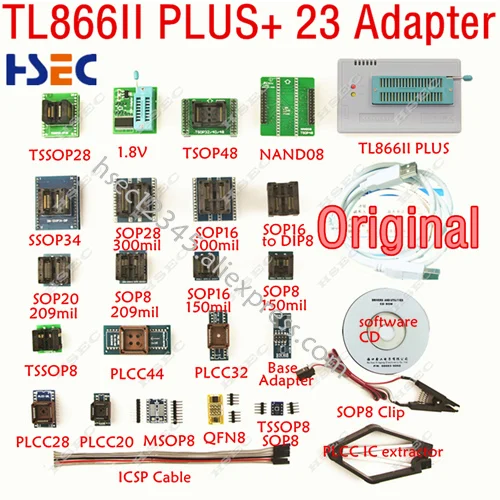 XGecu оригинальная последняя версия TL866ii Плюс Программатор+ 23 адаптера SOP8 IC clipreplate MiniPro TL866CS TL866A универсальный программатор - Цвет: TL866II PLUS-23