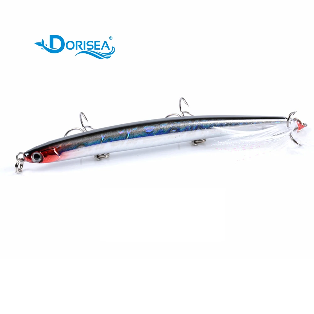 

DORISEA 1PCS 11.7cm 11.8g Fishing Lure Hard Plastic ABS 3D Eyes Fishing Wobblers Crankbait VIB Sinking Pencil With Feather Hook