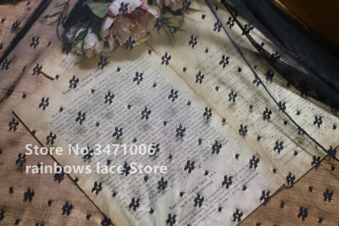 2 м высокого качества белый черная сетчатая эластичная ткань в горошек на тюлевом