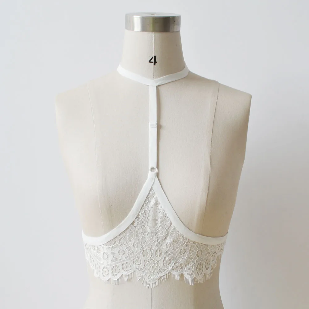White Кружевной топ, кружевной топ, топы, dentelle, нижнее белье, feminina, сексуальный женский кружевной бюстгальтер с лямкой через шею, эластичный бюстгальтер, бюстье с ремешками, сексуальный женский бюстгальтер - Цвет: White