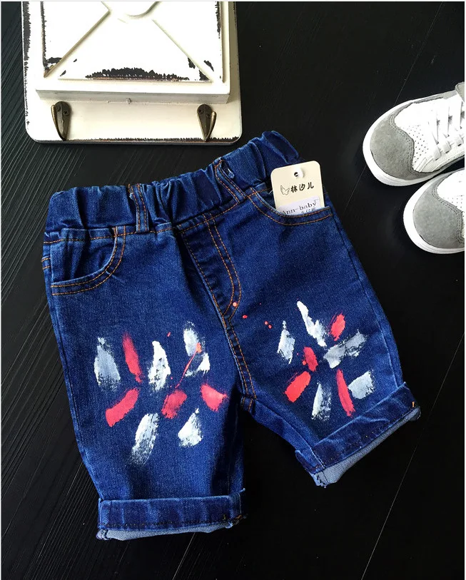 Летние модные детские шорты джинсы с акварелью детская одежда летние джинсовые