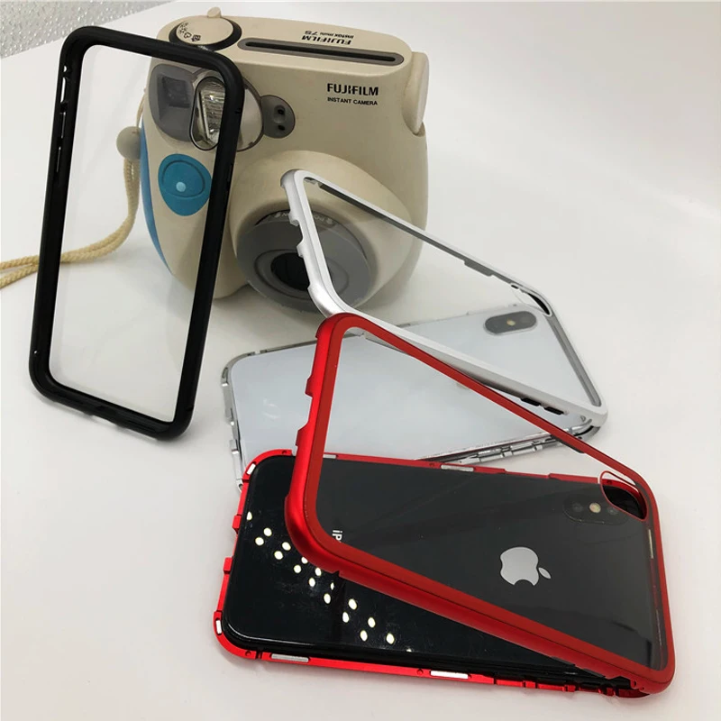 Магнитная адсорбции флип чехол для iPhone X 8 плюс 7 закаленное Стекло задняя крышка