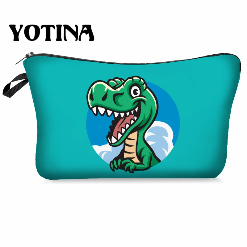 Сумка для макияжа yotin женская косметичка с разноцветным рисунком динозавра 3D