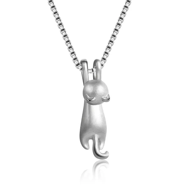 Женское ожерелье с подвеской в виде кота из серебра 925 пробы|animal charm pendant|silver