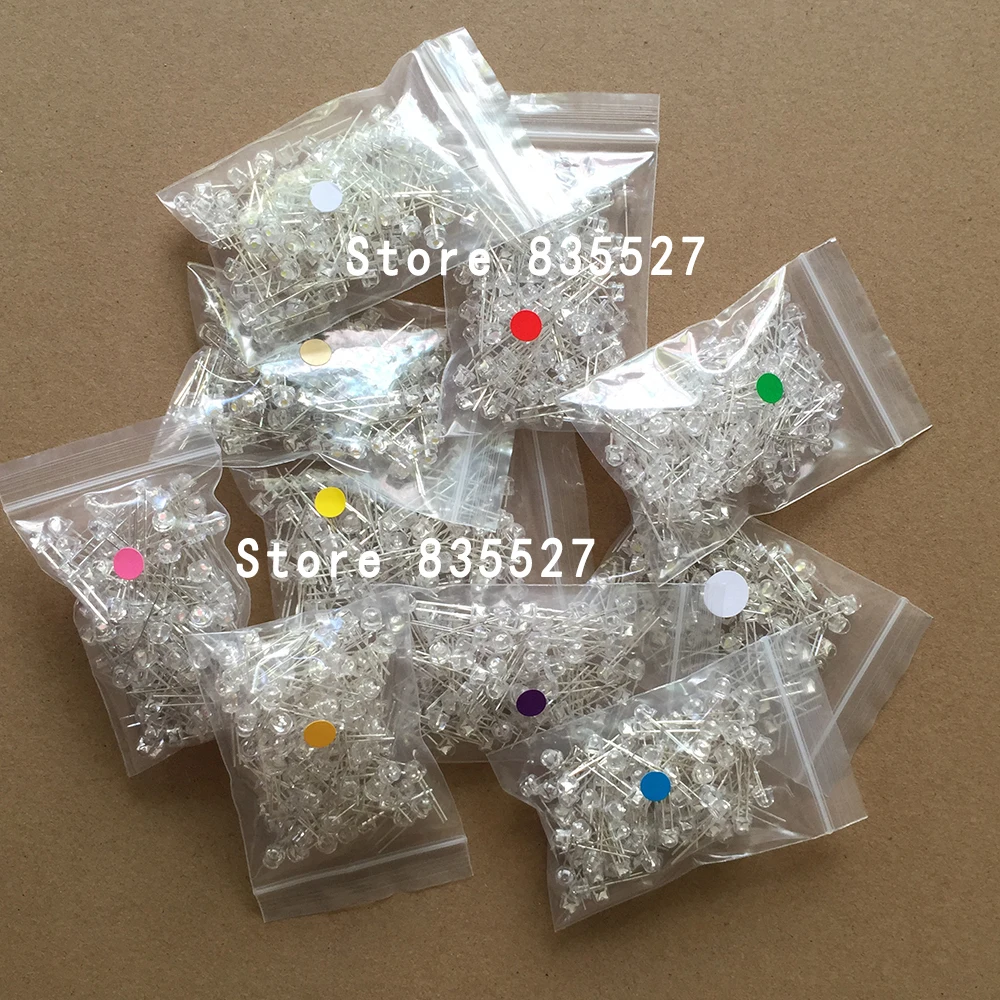 Набор соломенных шапок 1000 шт. микс 5 мм LED F5 набор теплых белых зеленых красных