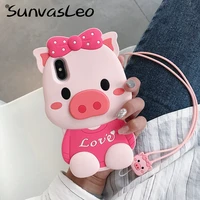 for iphone 6 7 8 plus se x xs xr xs max 3d cute pig cartoon soft silicone case phone back cover shell skin with strap anti knock