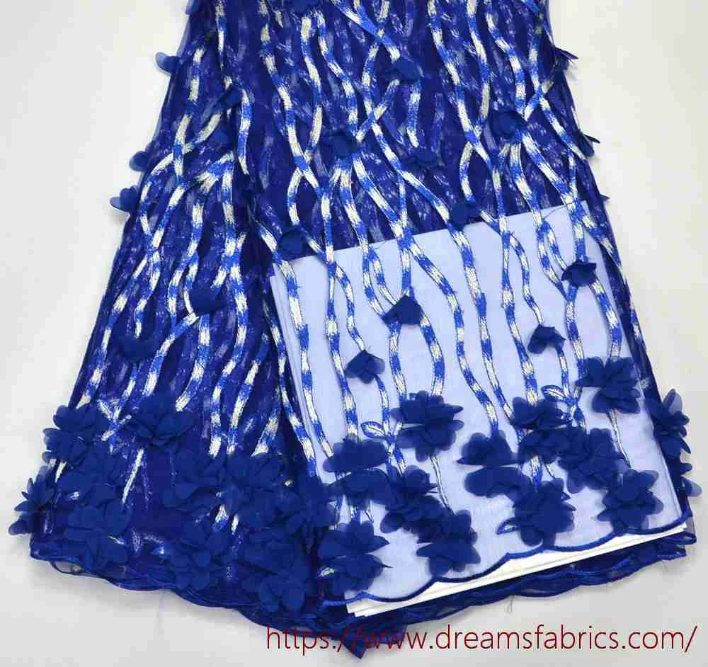 

Новейший 100% нигерийский дизайн Высокое качество 3d Цветы Королевский синий тюль Кружевная аппликация африканская свадебная ткань кружевна...